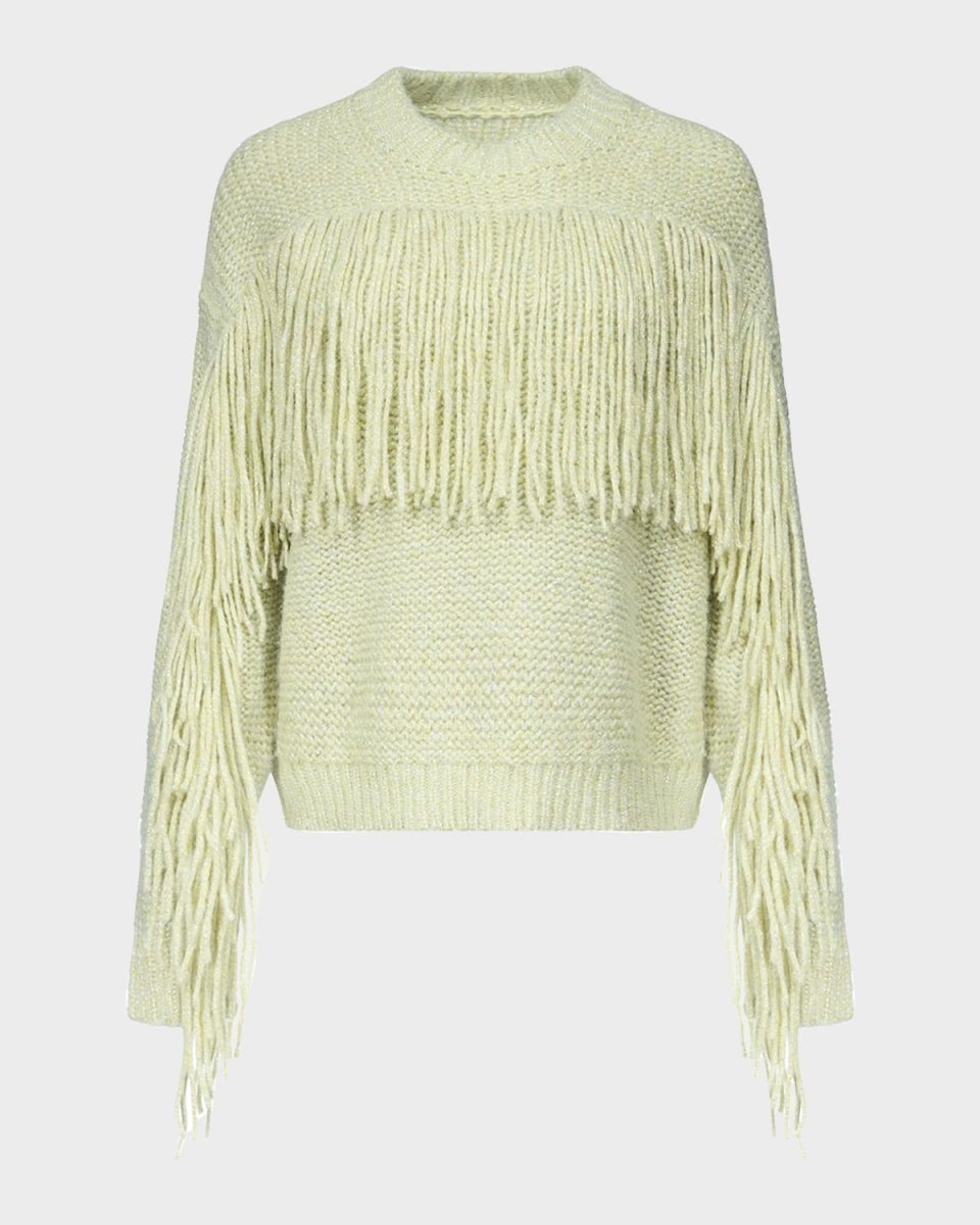 x Henry Zankov Cornelia Fringed Shimmer-Knit Sweater
